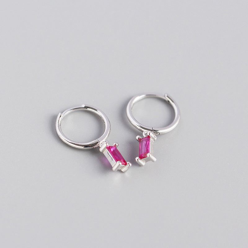 Geometry Rectangle CZ 925 Sterling Silver Hoop Earrings
