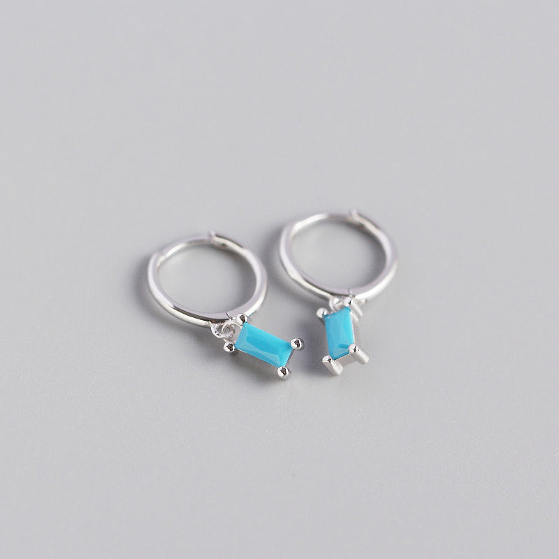Geometry Rectangle CZ 925 Sterling Silver Hoop Earrings