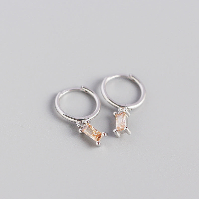 Geometry Rectangle CZ 925 Sterling Silver Hoop Earrings
