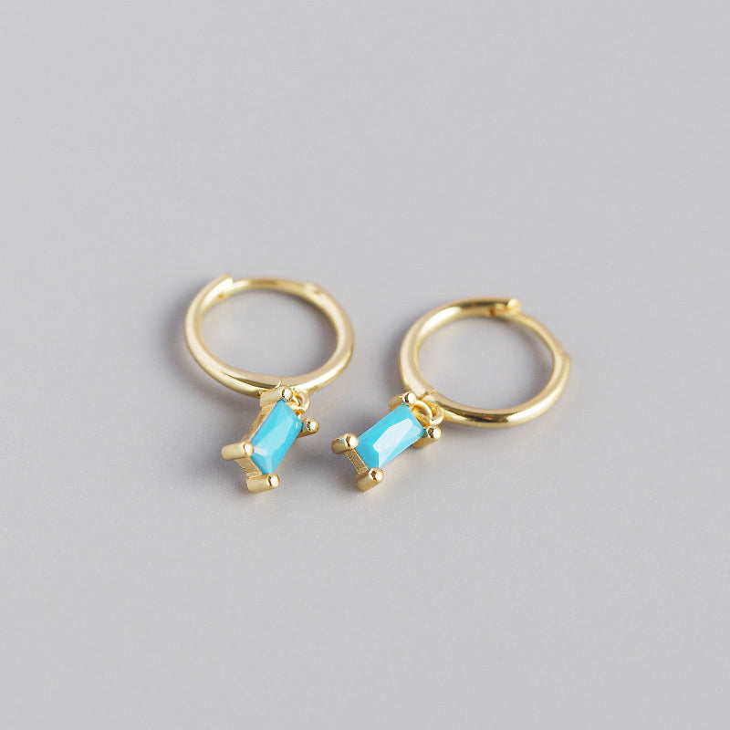 Geometry Rectangle CZ 925 Sterling Silver Hoop Earrings