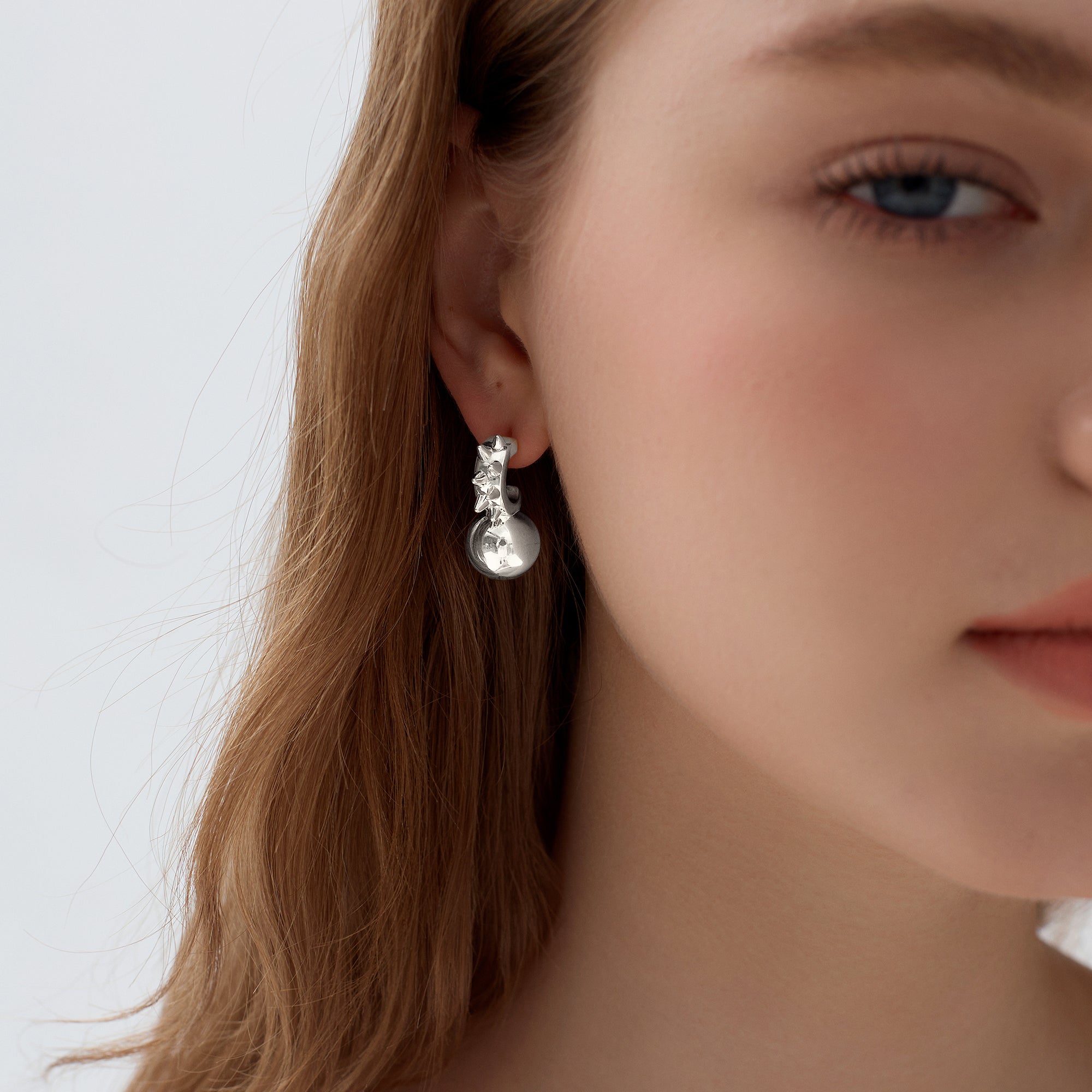Fashion Jewelry Chunky Electroforming Hollow Light Large Round Ball 999 Sterling Silver Statement Stud Earrings