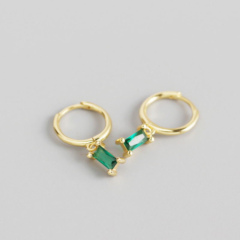 Geometry Rectangle CZ 925 Sterling Silver Hoop Earrings