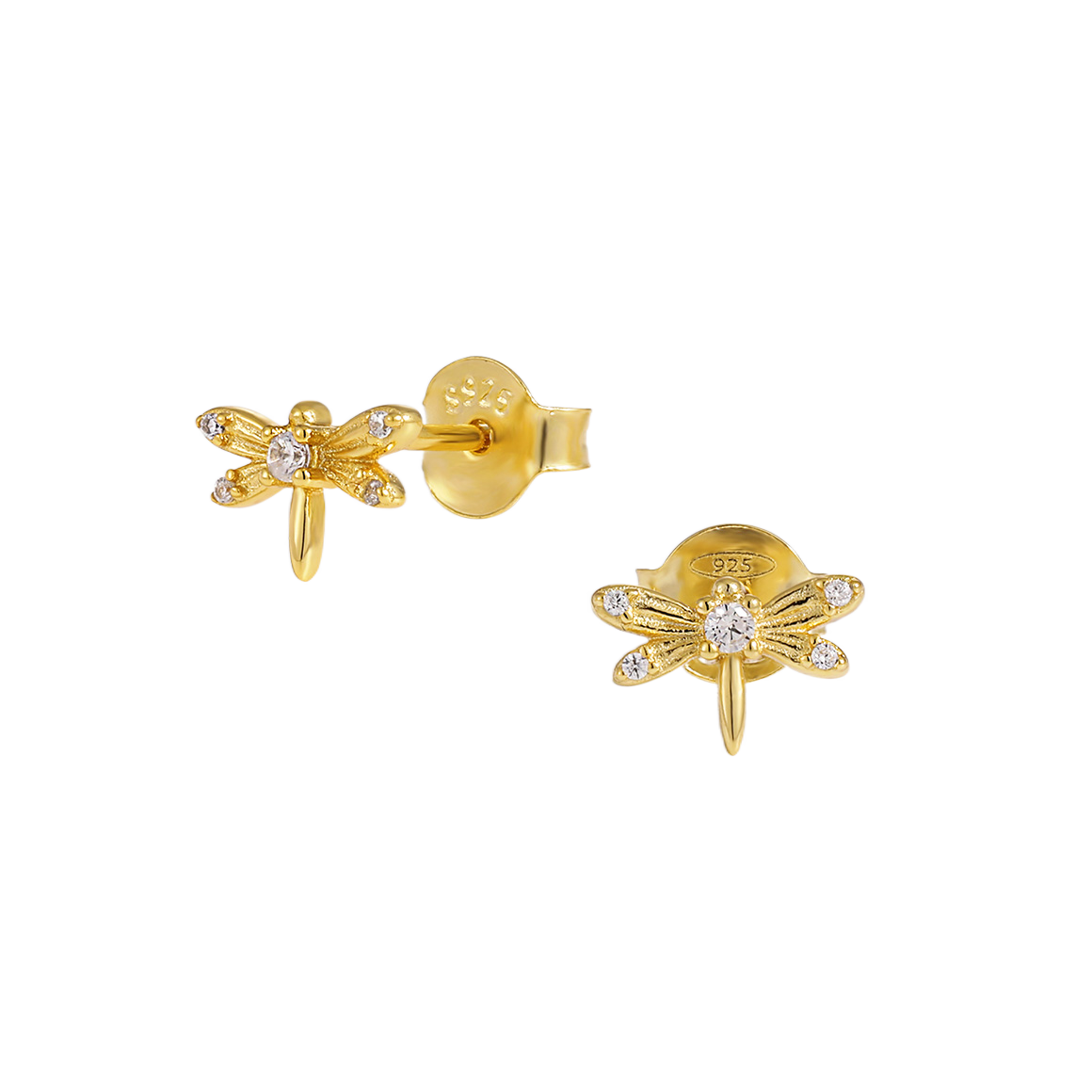 Holiday Flying CZ Dragonfly 925 Sterling Silver Stud Earrings