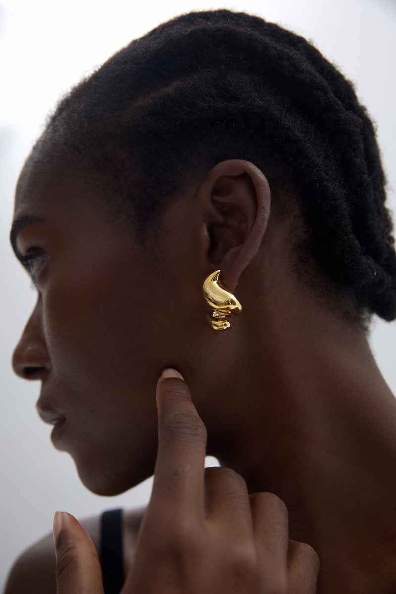 Classic Fine jewelry Designer New Spiral Shape Ice Cream S999 Sterling Silver Electroforming Gold Plated Big Stud Earrings