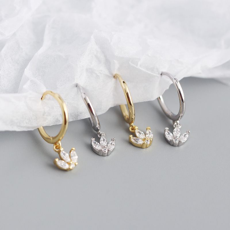 Beautiful CZ Flowers 925 Sterling Silver Hoop Earrings