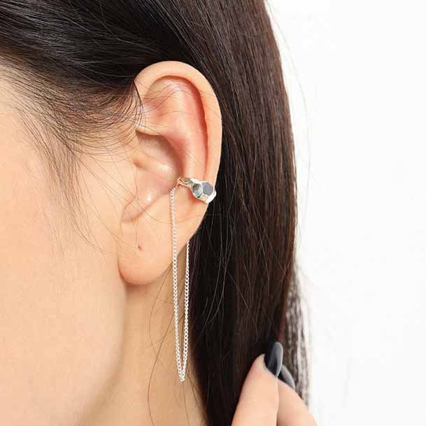 עגיל קליפס יחיד גדילי שרשרת כסף 925 – זהב 18K או רודיום