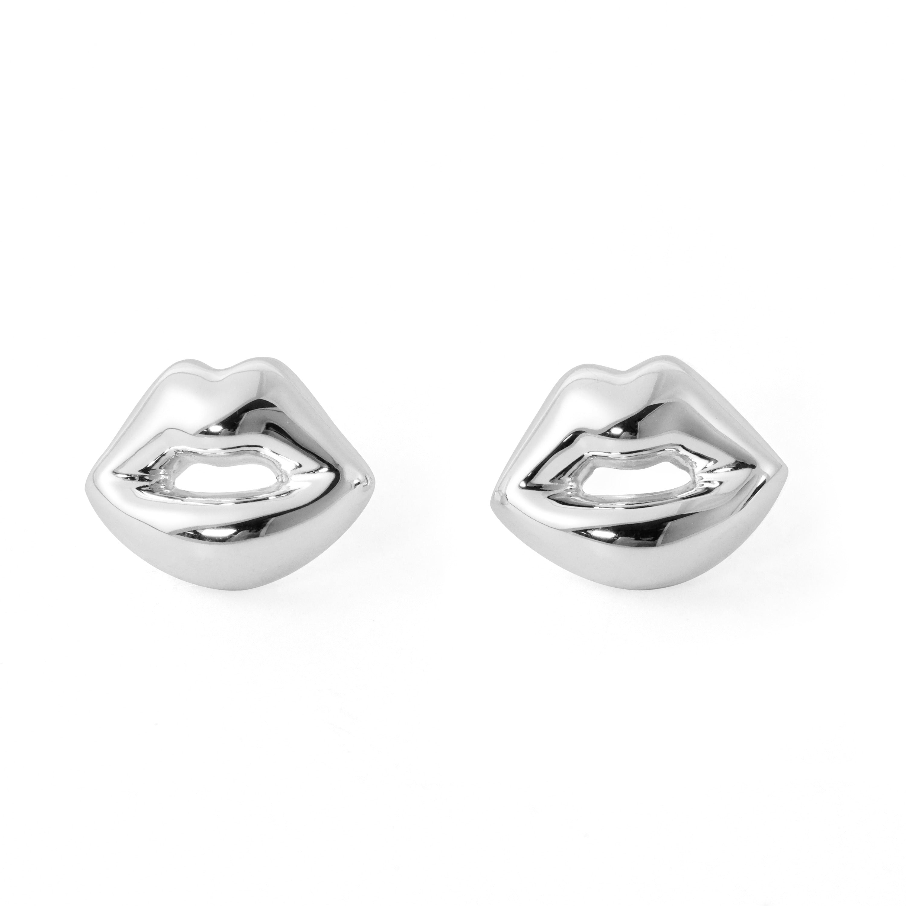 Light Chunky Electroforming Hollow Earrings Large Exaggerated Jewelry Party Gift Women Lips 999 Sterling Silver Stud Earrings