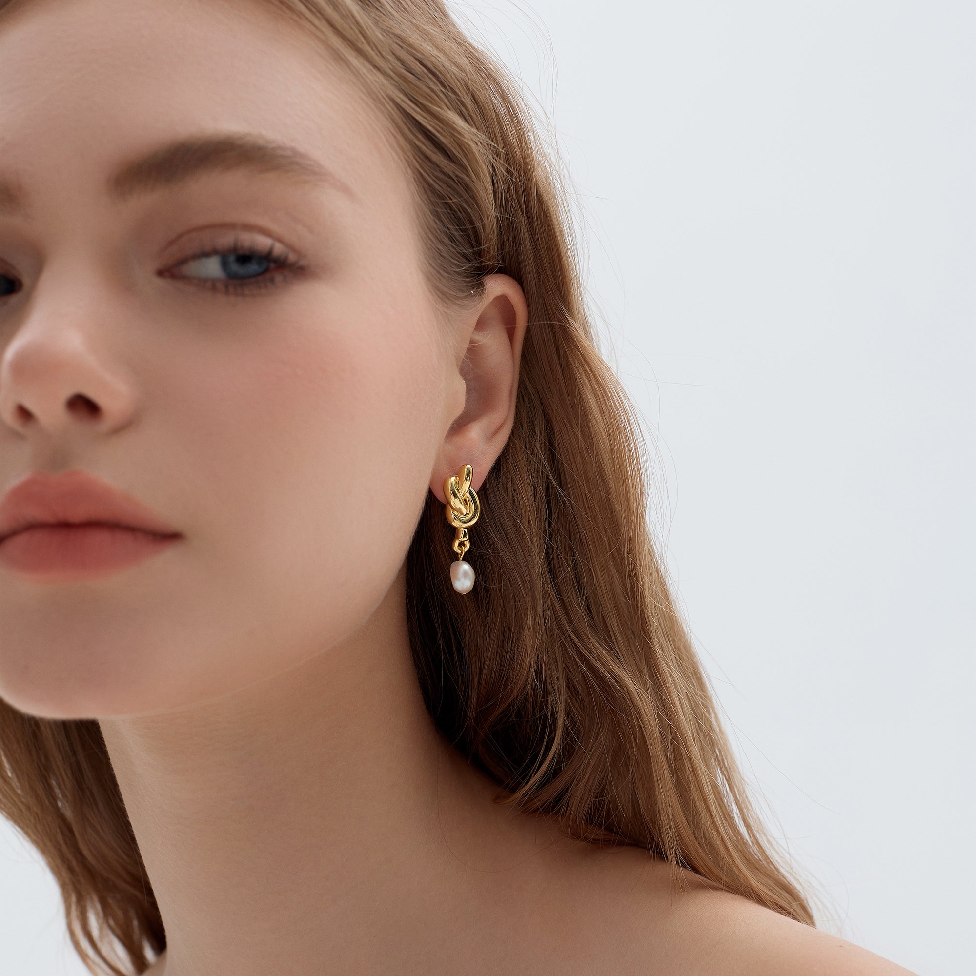 Fine Jewelry Summer Large Light Masculine Irregular Natural Pearl Knot 999 Sterling Silver Electroforming Dangling Earrings