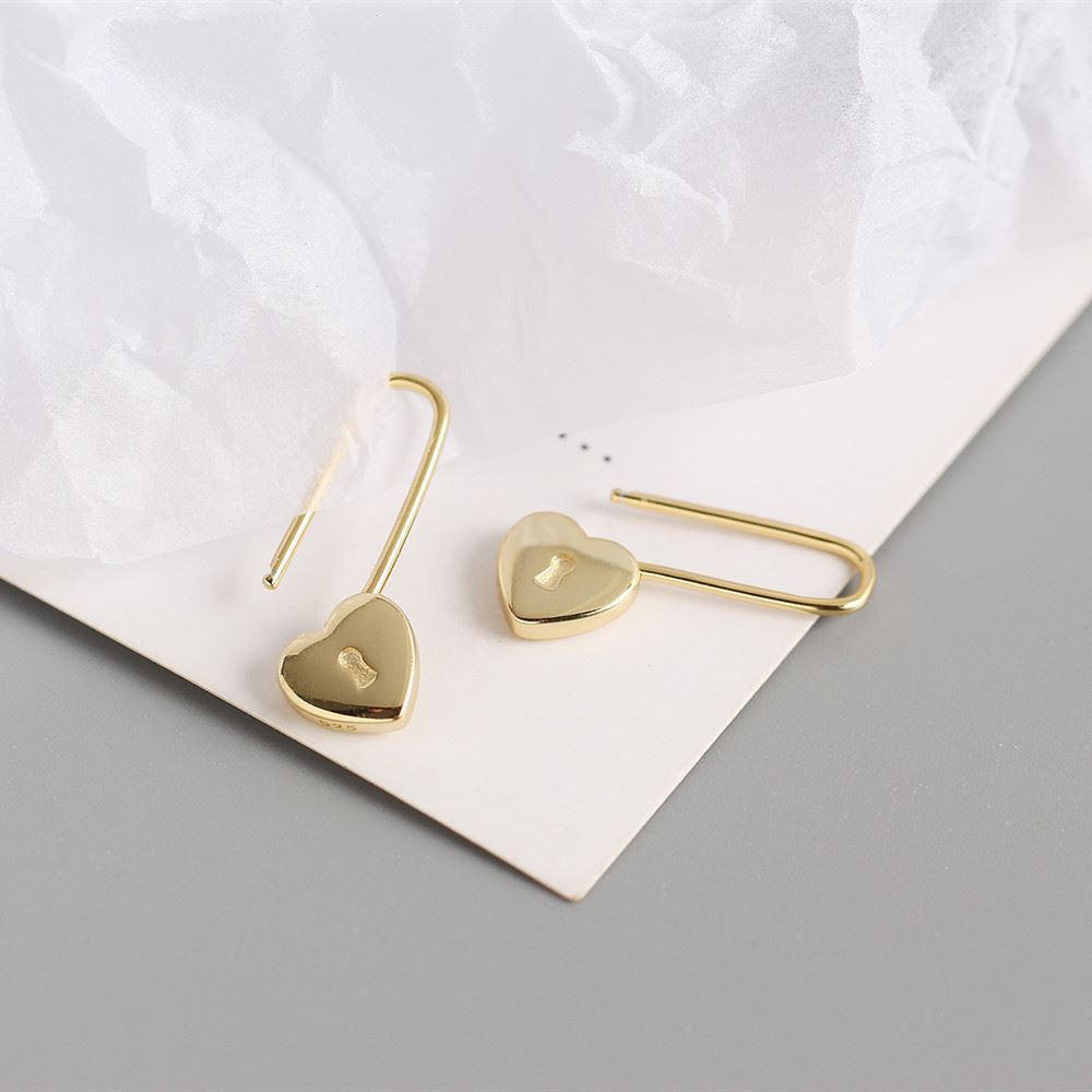Fashion Heart Lock 925 Sterling Silver Hoop Earrings