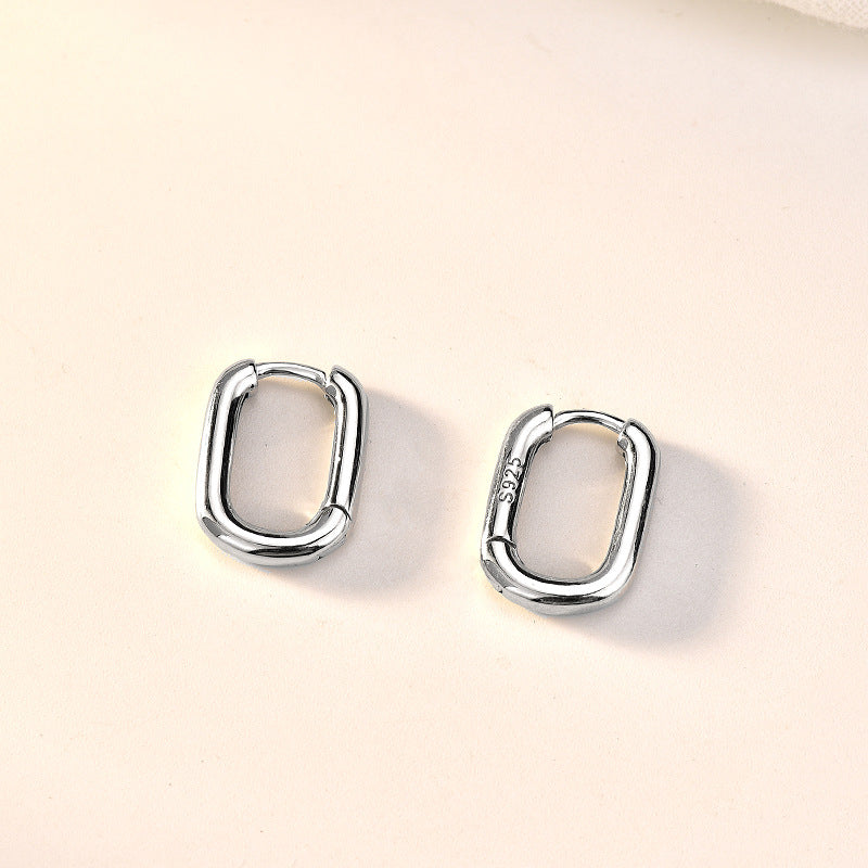 Simple Geometry Hollow Rectangle 925 Sterling Silver Hoop Earrings