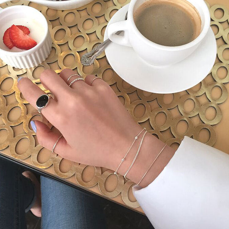silver jewelry personalized minimalist S925 pure silver bead chain double-layer bracelet student women's bracelet chain decoration