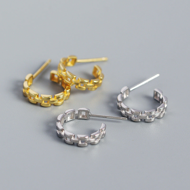 Fashion Watchband C Shape 925 Sterling Silver Stud Earrings