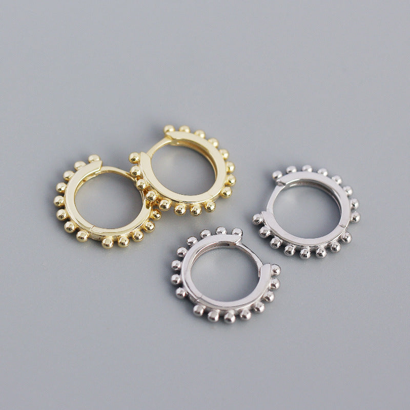 Geometry Mini Beads Border 925 Sterling Silver Hoop Earrings