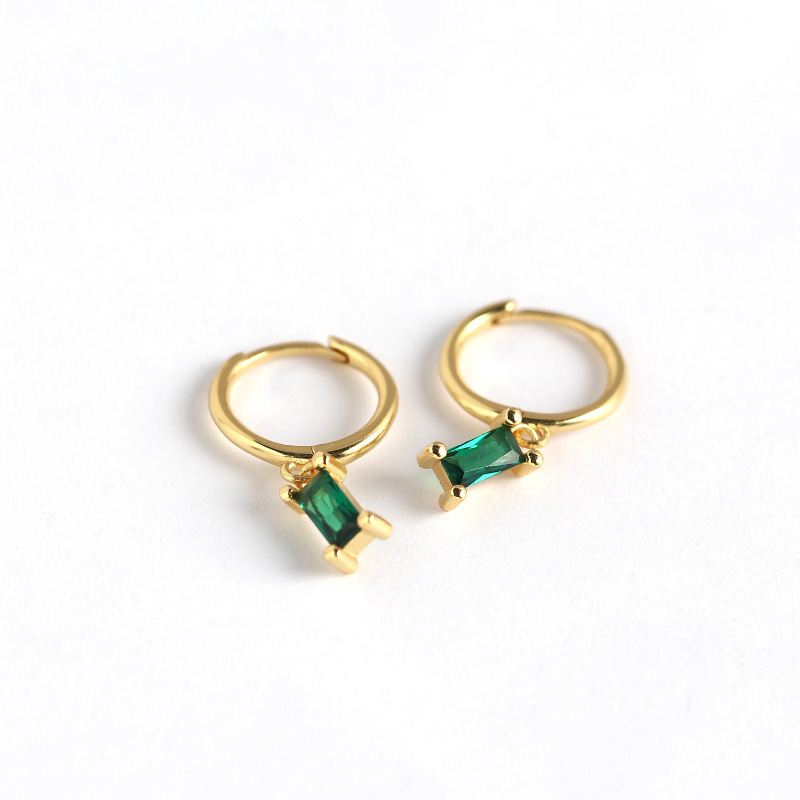 Geometry Rectangle CZ 925 Sterling Silver Hoop Earrings