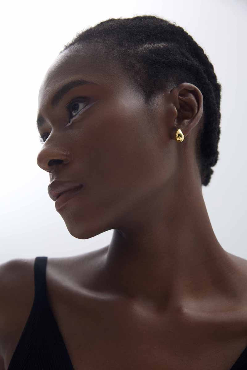 Women Hollow Simple Classic Minimalist Cute Mini Water Drop 18k Gold Plated S999 Sterling Silver Electroforming Stud Earrings