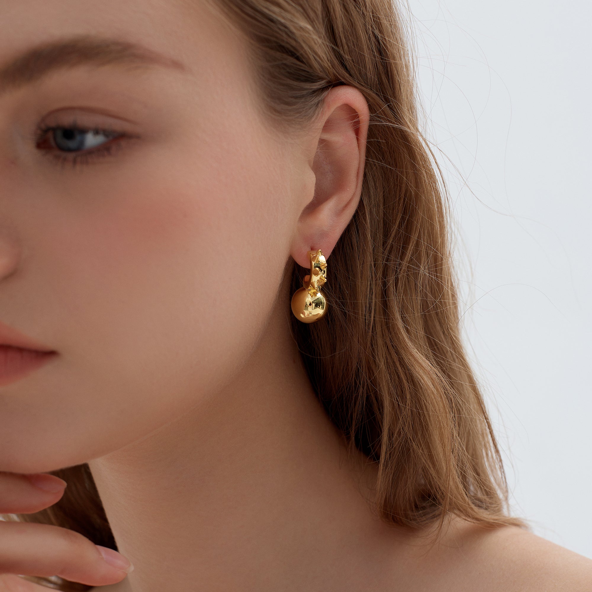 Fashion Jewelry Chunky Electroforming Hollow Light Large Round Ball 999 Sterling Silver Statement Stud Earrings