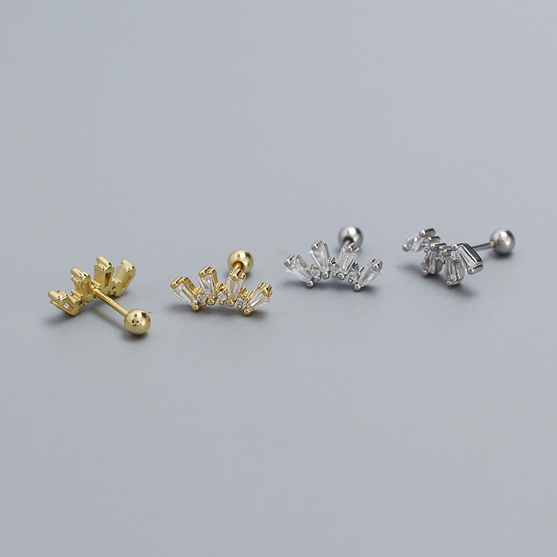 Office Geometry Sectors CZ 925 Sterling Silver Screw Stud Earrings
