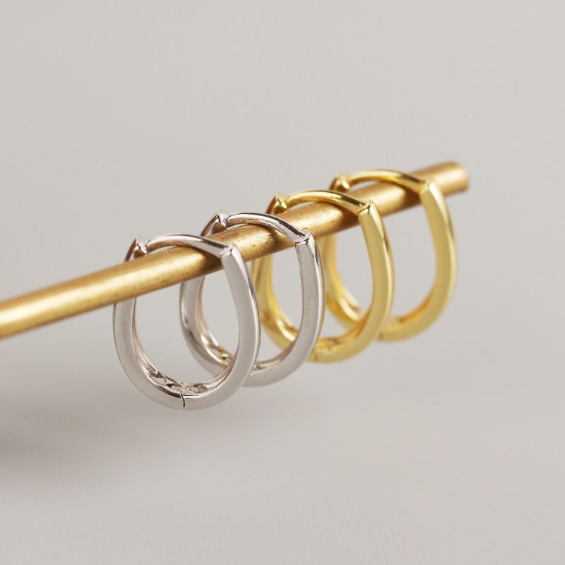 Minimalism U Shape Geometry 925 Sterling Silver Hoop Earrings
