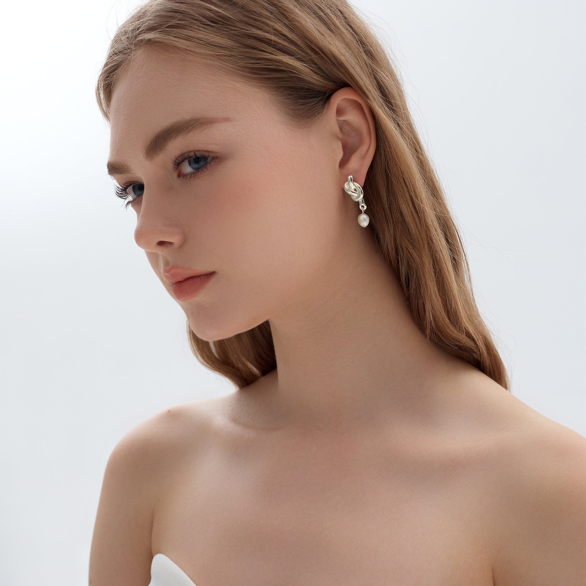 Fine Jewelry Summer Large Light Masculine Irregular Natural Pearl Knot 999 Sterling Silver Electroforming Dangling Earrings