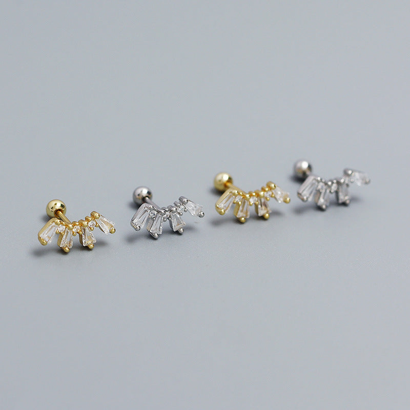 Office Geometry Sectors CZ 925 Sterling Silver Screw Stud Earrings