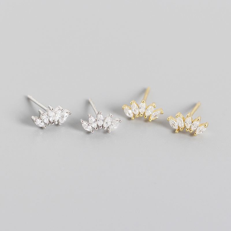 Simple Oval CZ Crown 925 Sterling Silver Stud Earrings
