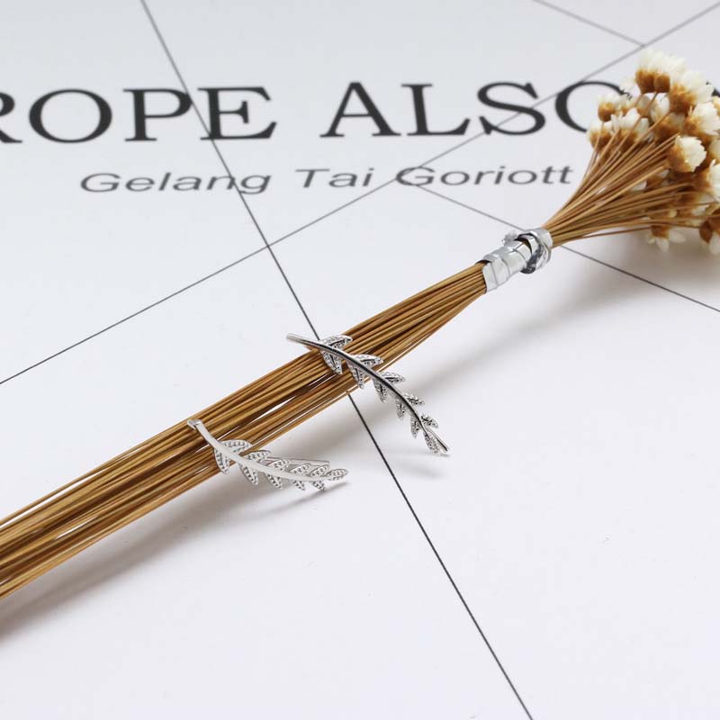 Casual Leaves Branch 925 Sterling Silver Climbing Stud Earrings