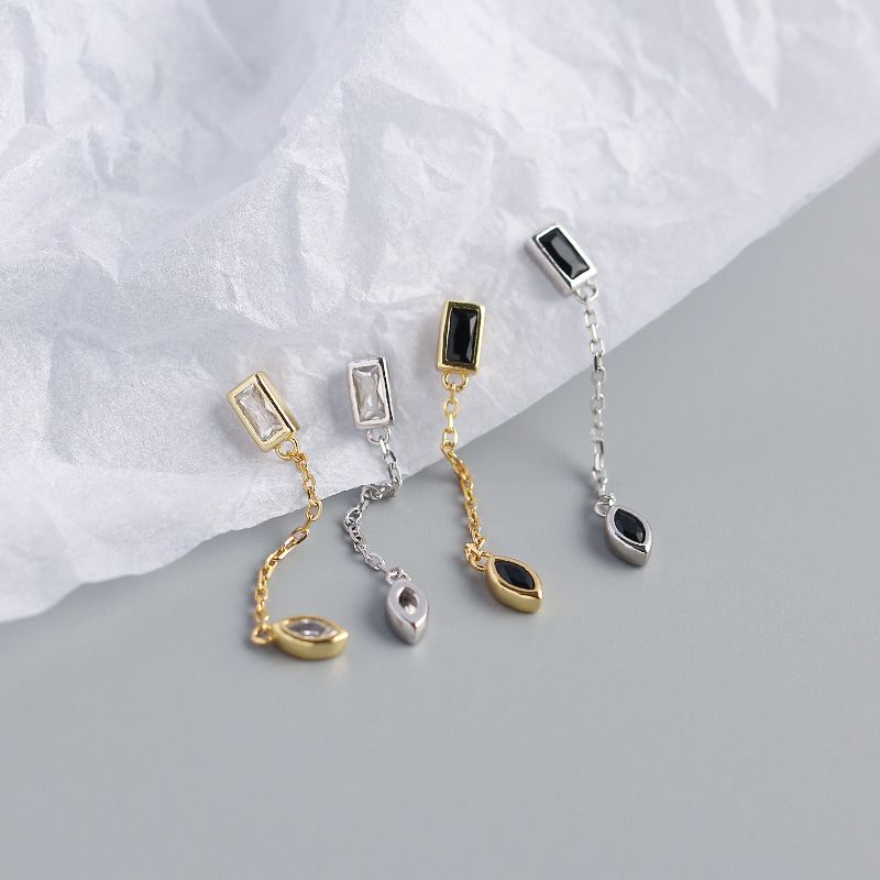 Party Geometry Rectangle Oval 925 Sterling Silver Dangling Earrings