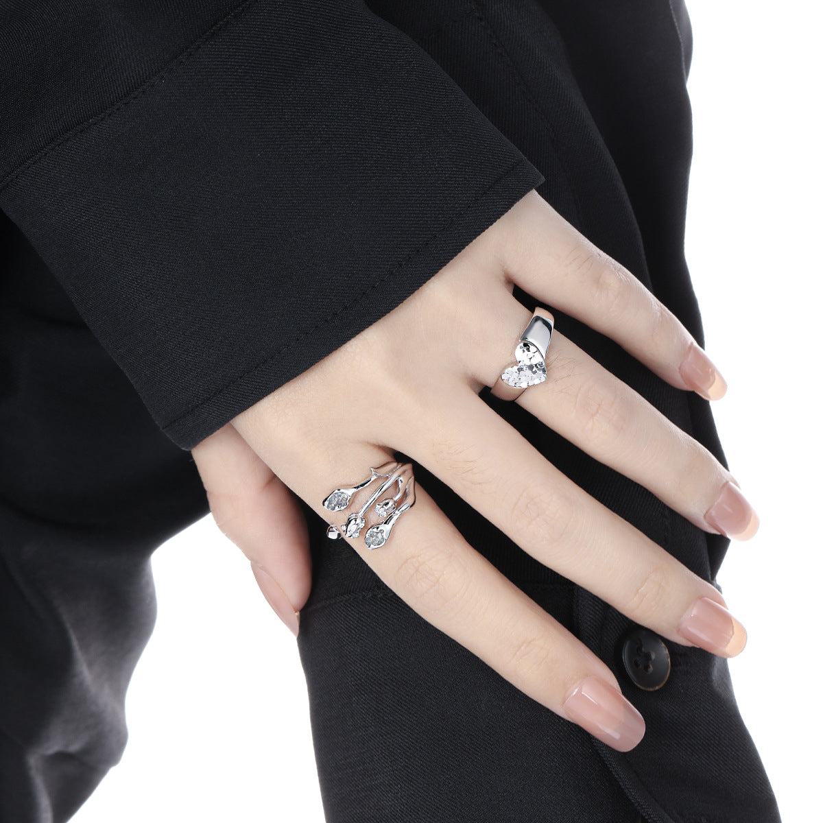 Women Gift Heart Love 925 Sterling Silver Adjustable Ring