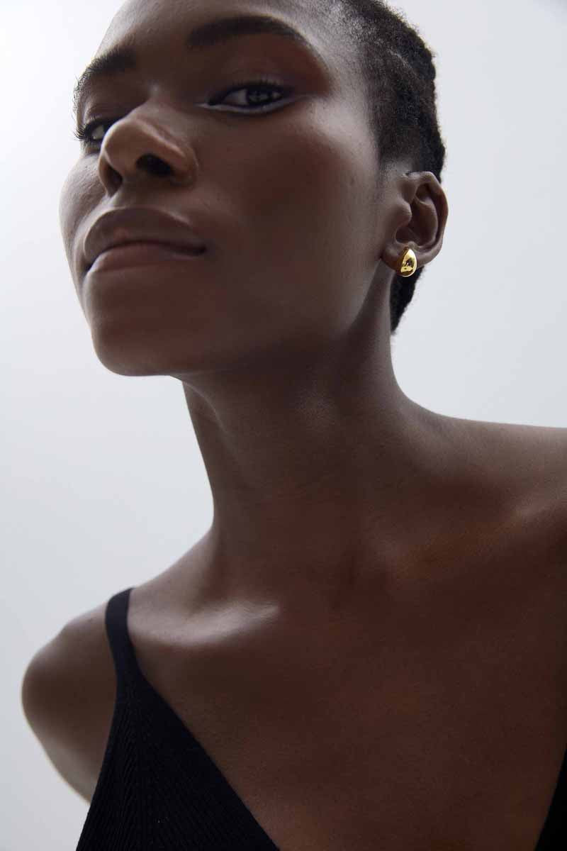 Women Hollow Simple Classic Minimalist Cute Mini Water Drop 18k Gold Plated S999 Sterling Silver Electroforming Stud Earrings