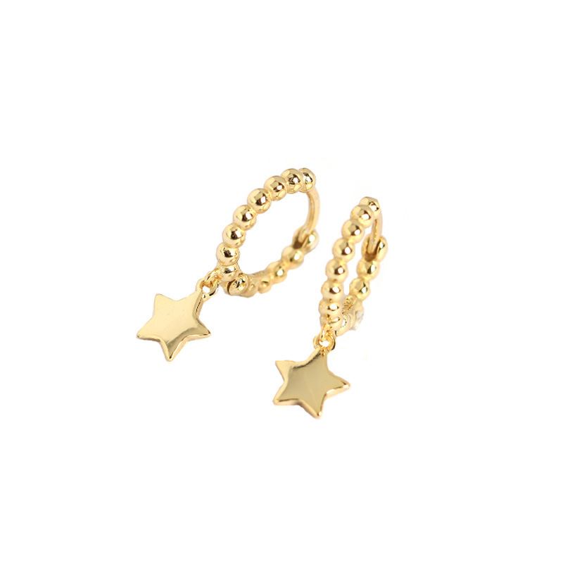 Mini Stars Girl 925 Sterling Silver Beads Hoop Earrings