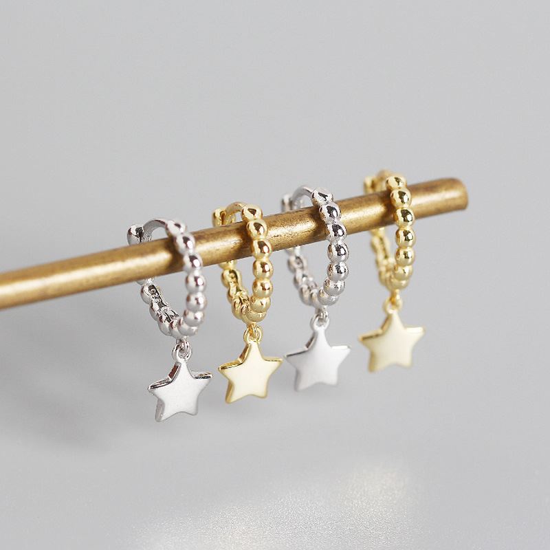 Mini Stars Girl 925 Sterling Silver Beads Hoop Earrings