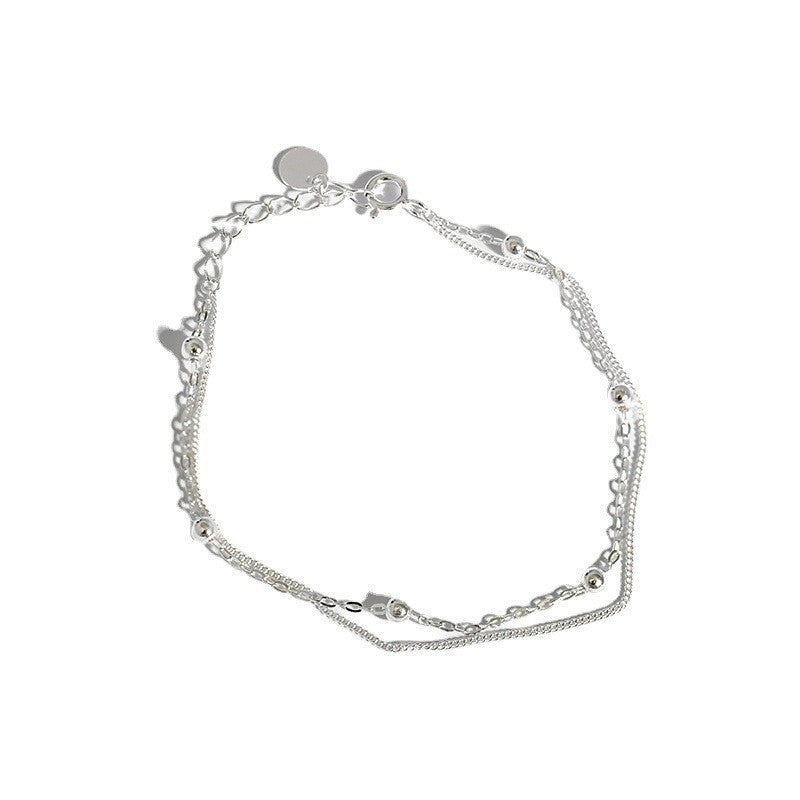 silver jewelry personalized minimalist S925 pure silver bead chain double-layer bracelet student women's bracelet chain decoration