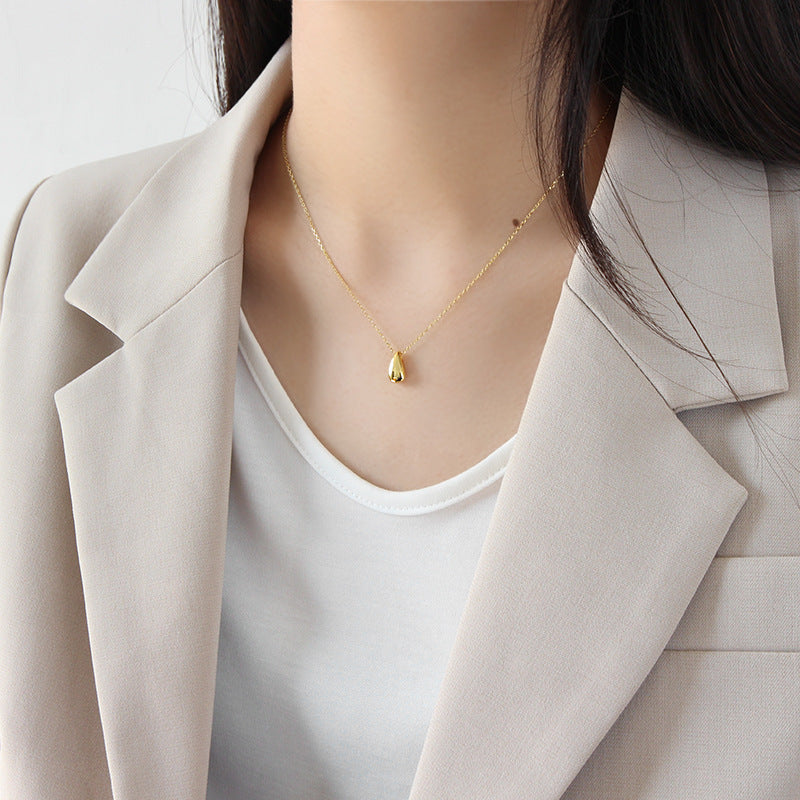collarbone chain INS temperament light luxury high-end sense simple S925 pure silver water droplet pendant necklace for women
