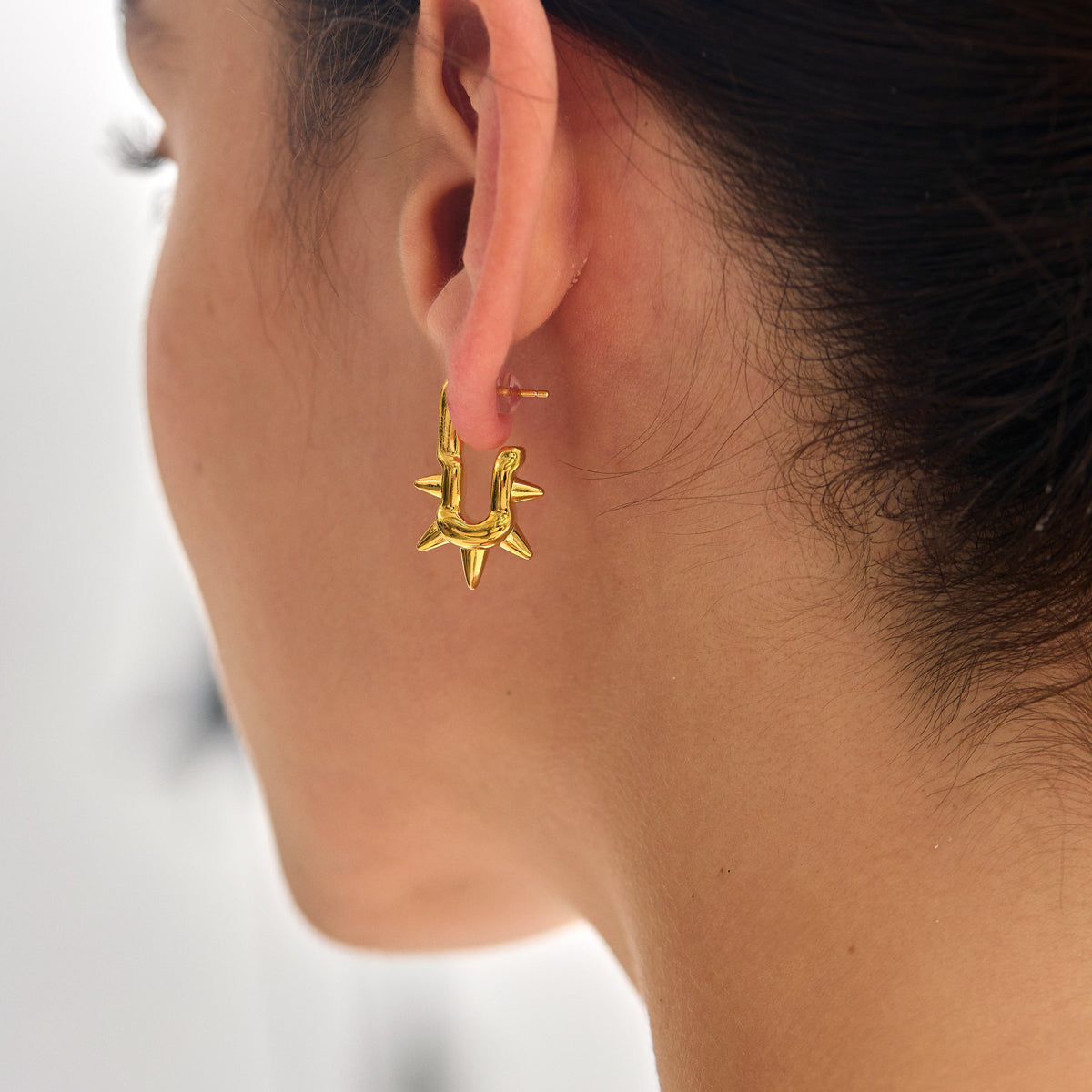 Bold 999 Pure Silver Electroforming Big U Shape Rivet Hollow Design Lightweight Women Daily Wear Statement Earrings