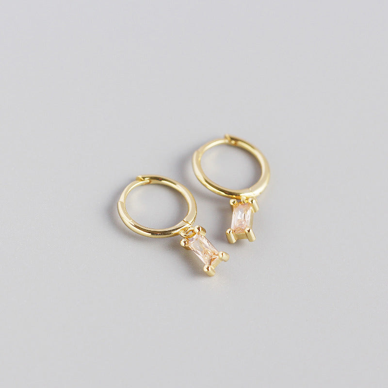 Geometry Rectangle CZ 925 Sterling Silver Hoop Earrings