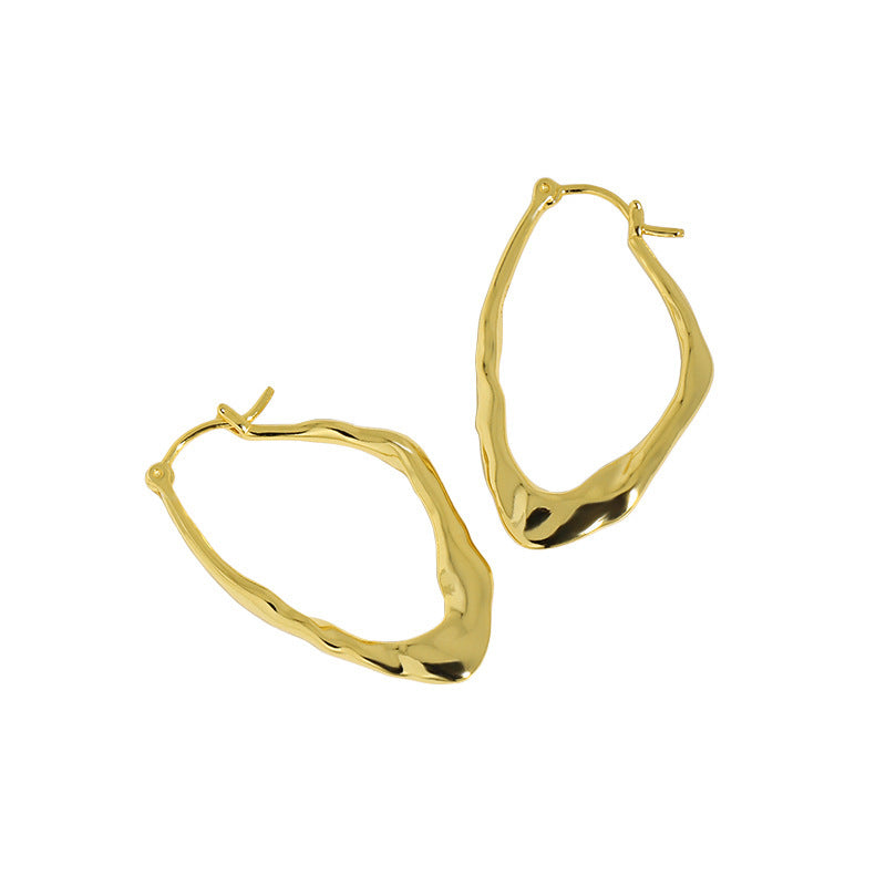 niche design minimalist and versatile irregular texture S925 pure silver earrings for women