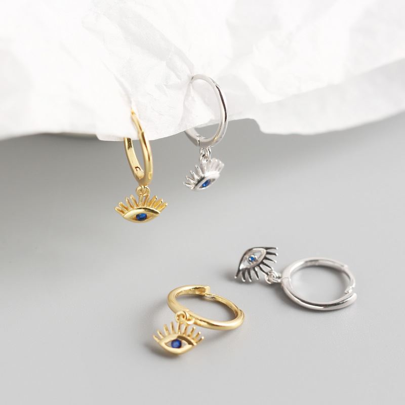 Fashion Blue CZ Eyes 925 Sterling Silver Hoop Earrings