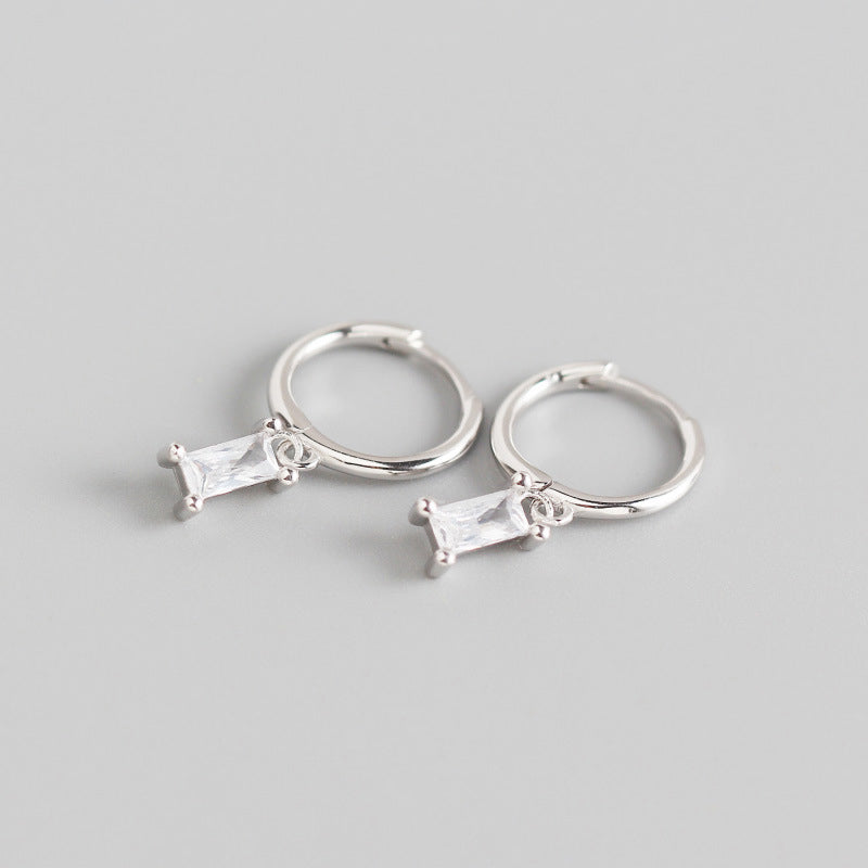 Geometry Rectangle CZ 925 Sterling Silver Hoop Earrings