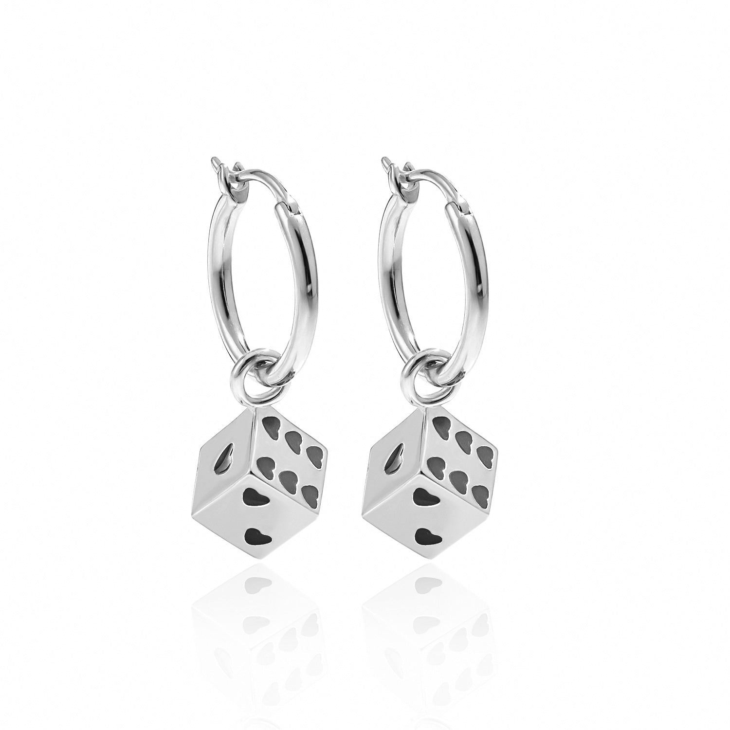 Women Fine Jewelry Trendy 925 Pure Silver Fashion Red Hearts Geometry Cubic Dice Dangling Earrings