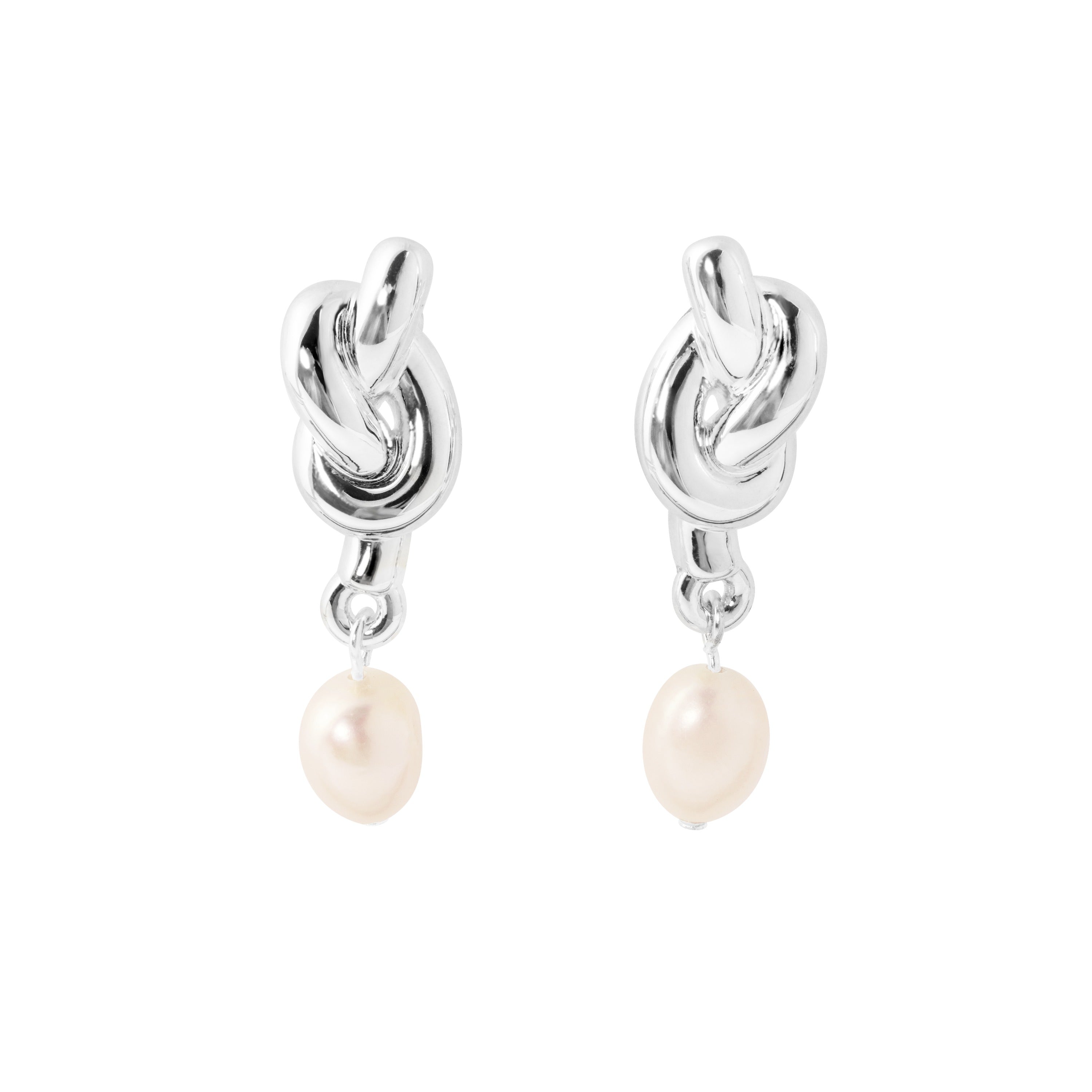 Fine Jewelry Summer Large Light Masculine Irregular Natural Pearl Knot 999 Sterling Silver Electroforming Dangling Earrings