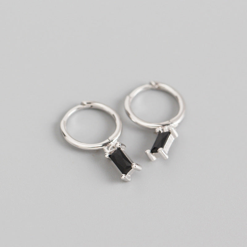 Geometry Rectangle CZ 925 Sterling Silver Hoop Earrings