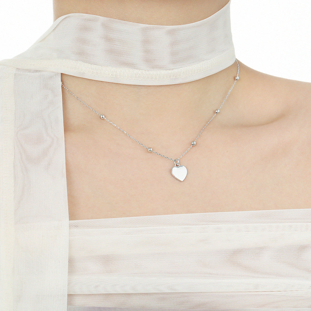 Girl Gift Simple Smoot Heart 925 Sterling Silver Necklace