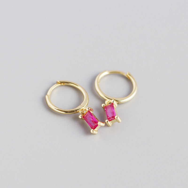 Geometry Rectangle CZ 925 Sterling Silver Hoop Earrings