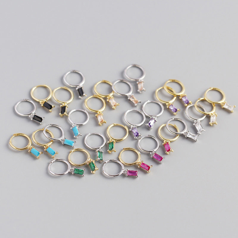 Geometry Rectangle CZ 925 Sterling Silver Hoop Earrings