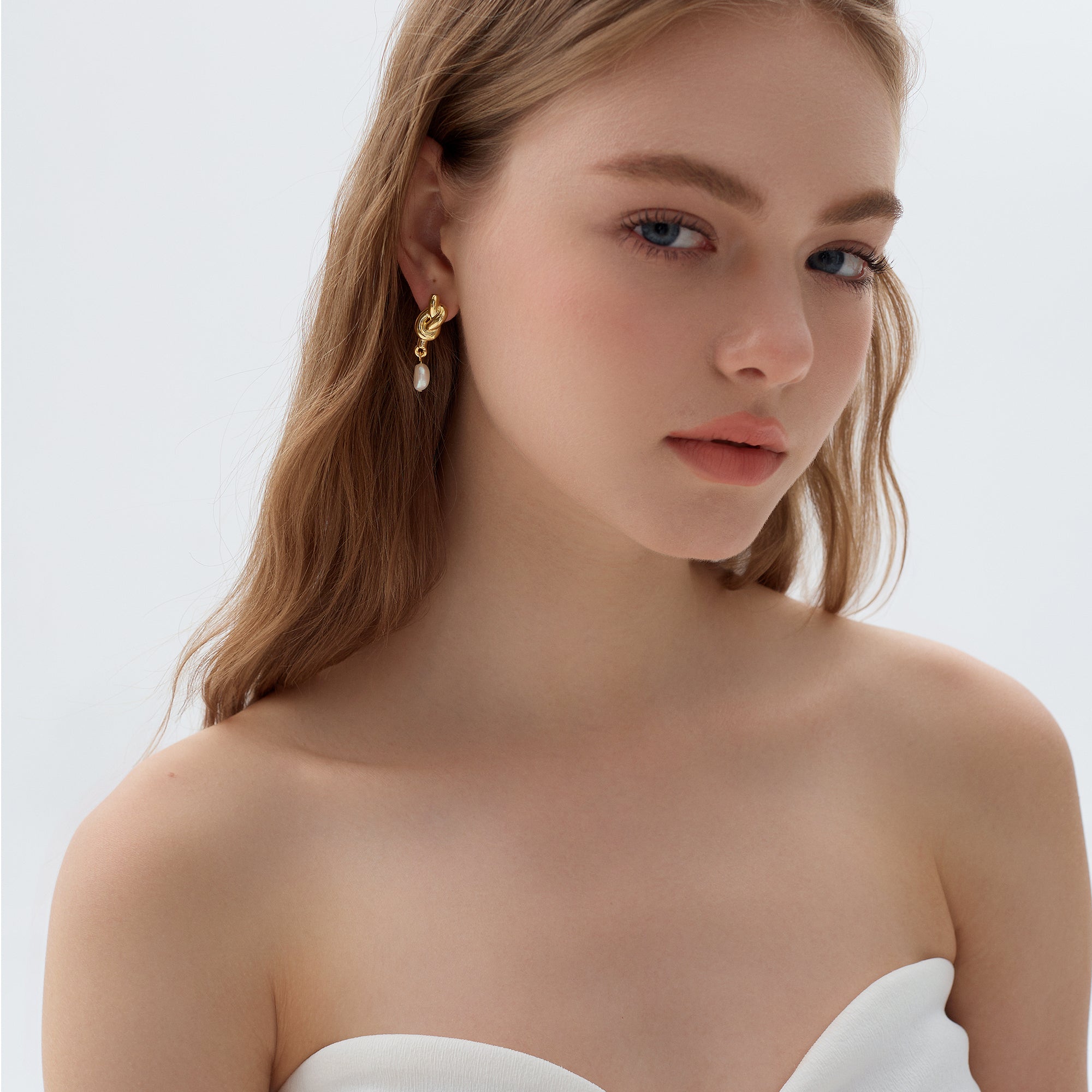 Fine Jewelry Summer Large Light Masculine Irregular Natural Pearl Knot 999 Sterling Silver Electroforming Dangling Earrings