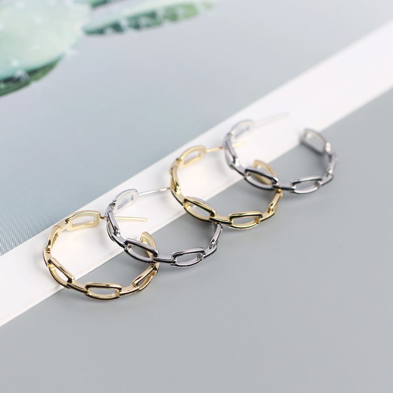 Simple Geometry Hollow Chain C Shape 925 Sterling Silver Hoop Earrings