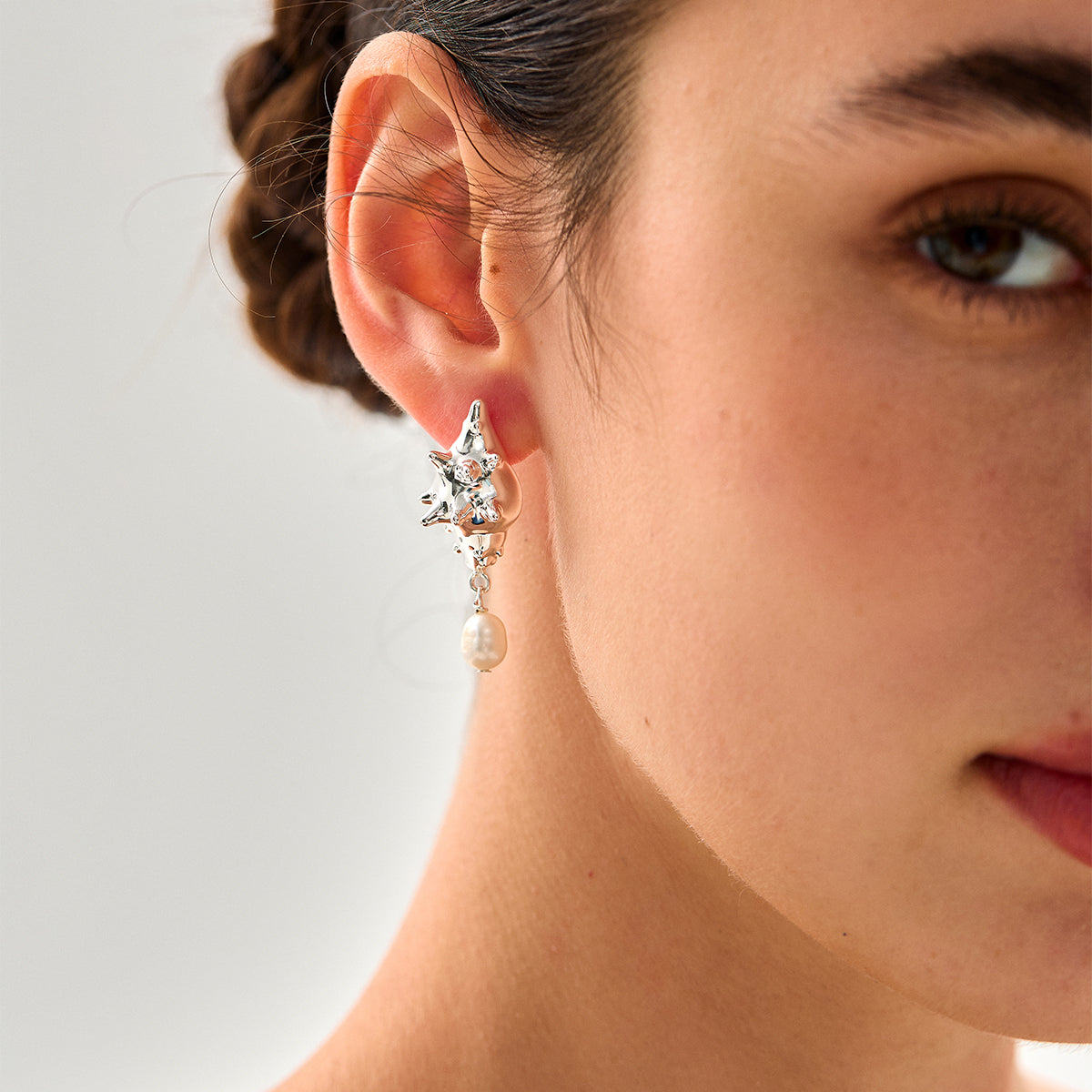Fashion Jewelry For Women Trendy 999 Pure Silver Electroforming Yellow Gold Irregular Lightweight Huge Conch Statement Stud Earrings