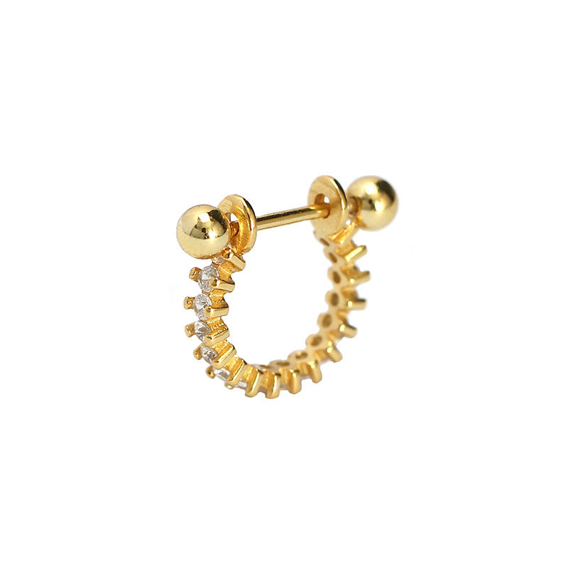Classic Shining CZ Irregular Rivet 925 Sterling Silver Hoop Earring (SIngle)