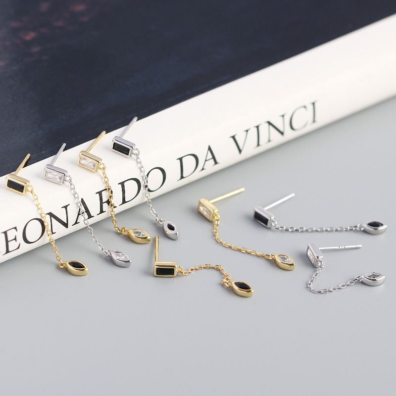 Party Geometry Rectangle Oval 925 Sterling Silver Dangling Earrings
