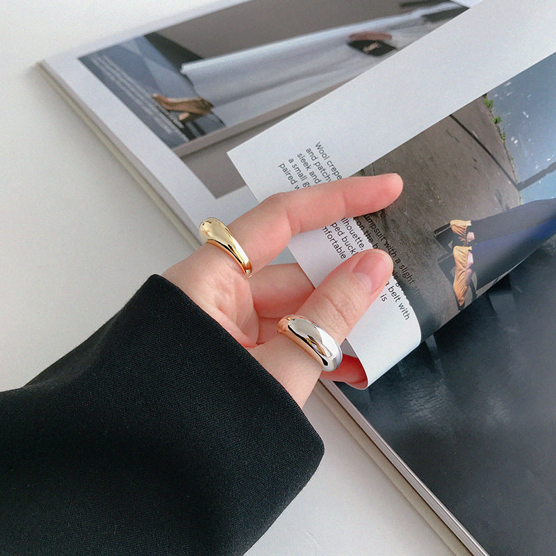 fashion personality simple ring ins geometric exaggeration elliptical smooth S925 pure silver ring for women